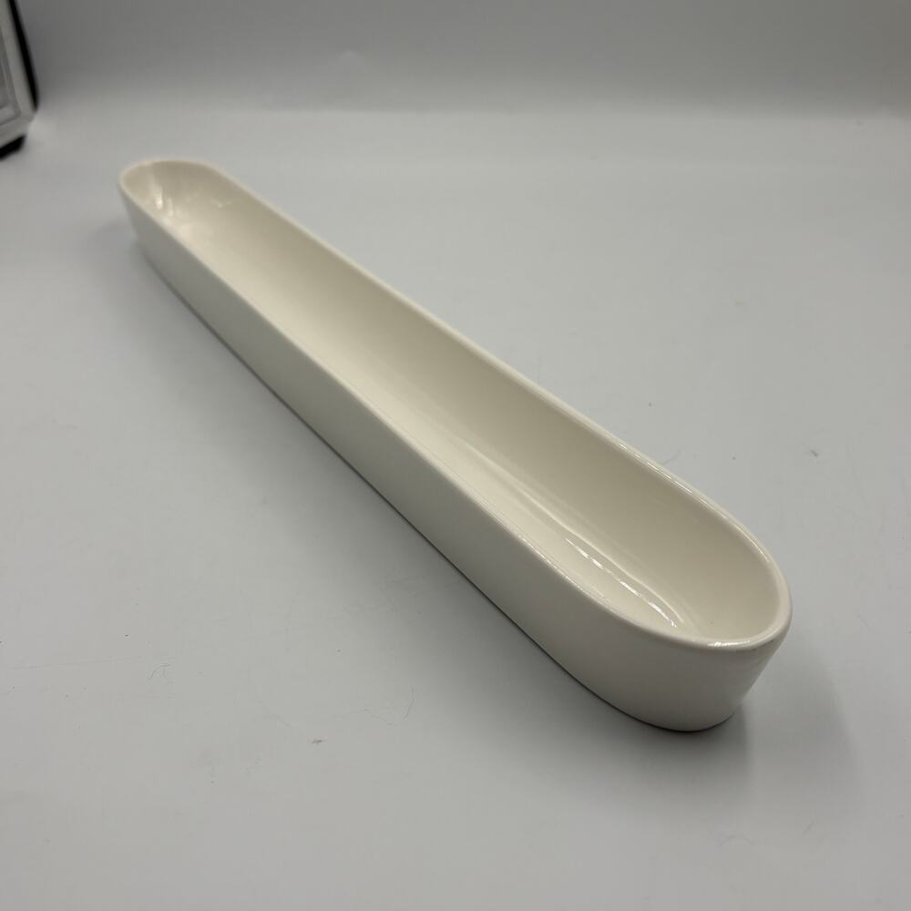 16" White Tannex Ceramic Olive Boat Dish Tray Classic Elegant